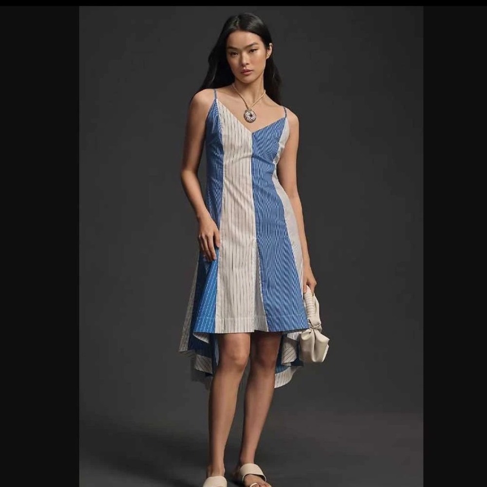 Plenty By Tracy Reese Abito Alto-Basso Con Scollo High Low Striped Dress Sz Sm